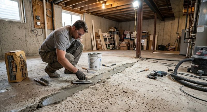 Cracked Basement Floor Repair in Woburn, MA